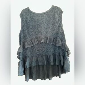 NWT Free People flouncy oversized top from TJMaxx heathered blue color Ruffle XS